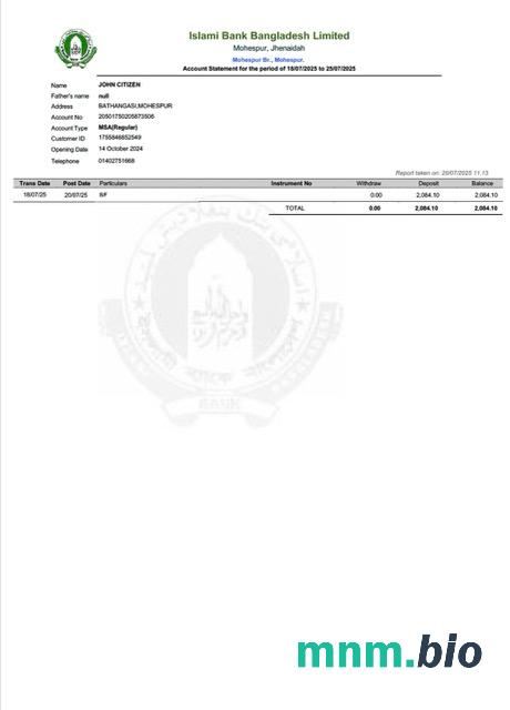 Bangladesz Holenderski-szablon wyciągu bankowego Bangla w programie Word i PDF